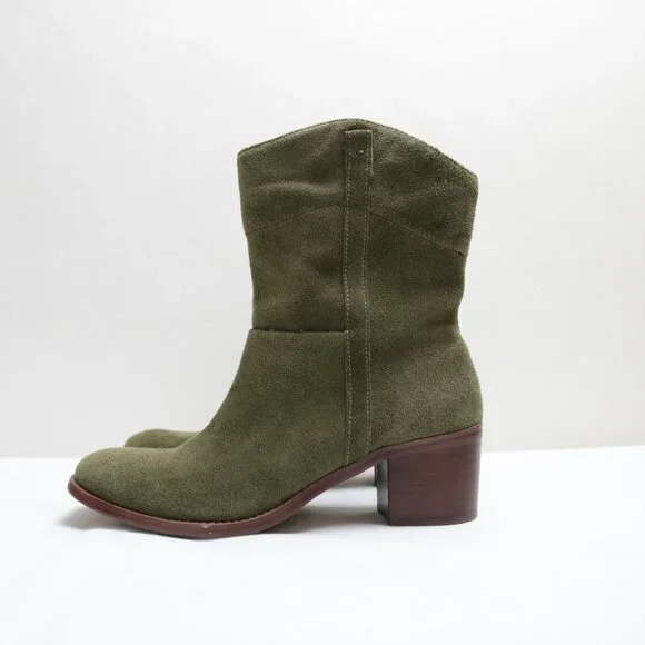 Adrienne Vittadini Fonzie Olive Western Suede Heeled Booties Size 8.5 - Picture 4 of 15
